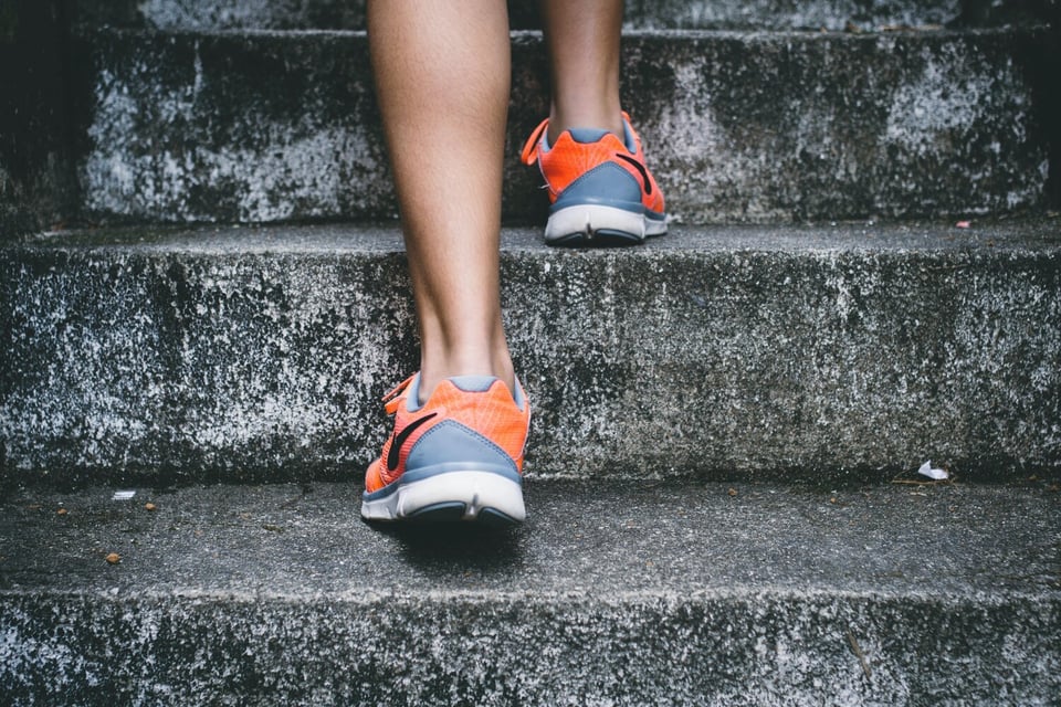 running up the stairs