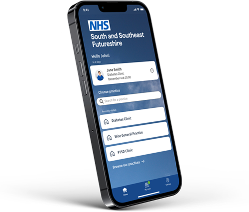 Iphone mockup showing patient portal