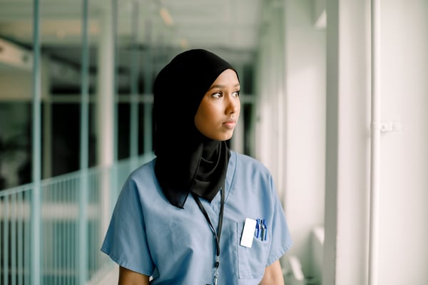 Young female nurse wearing muslim vail